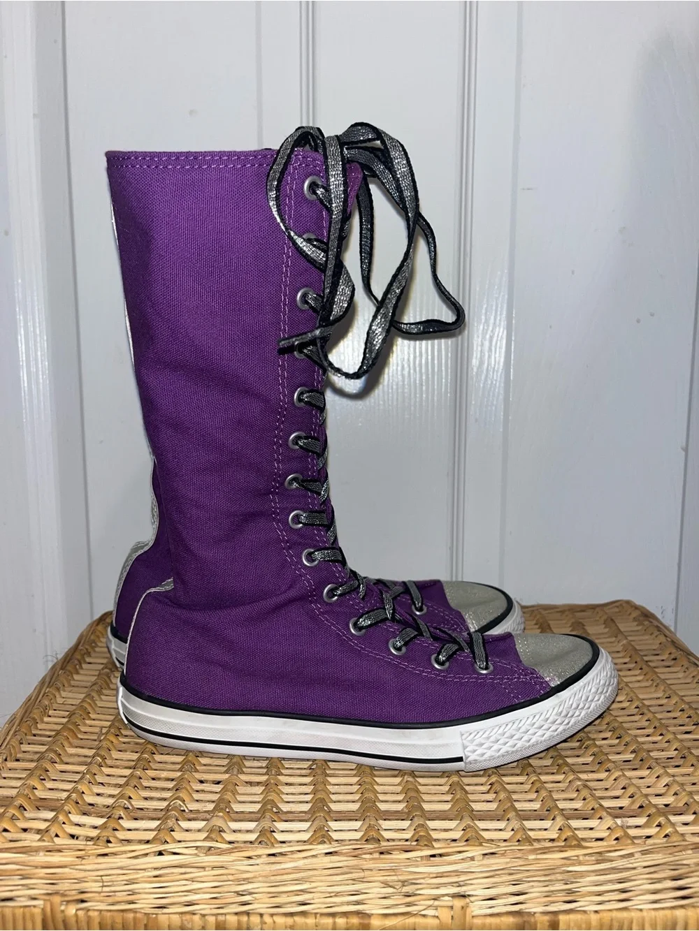 CONVERSE Purple and silver tall sneakers purple and silver